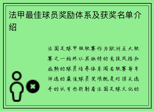 法甲最佳球员奖励体系及获奖名单介绍