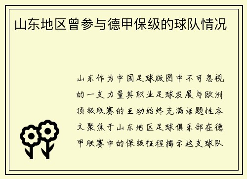山东地区曾参与德甲保级的球队情况